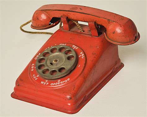 Vintage Red Metal Toy Rotary Telephone Steel Lorain Ohio USA